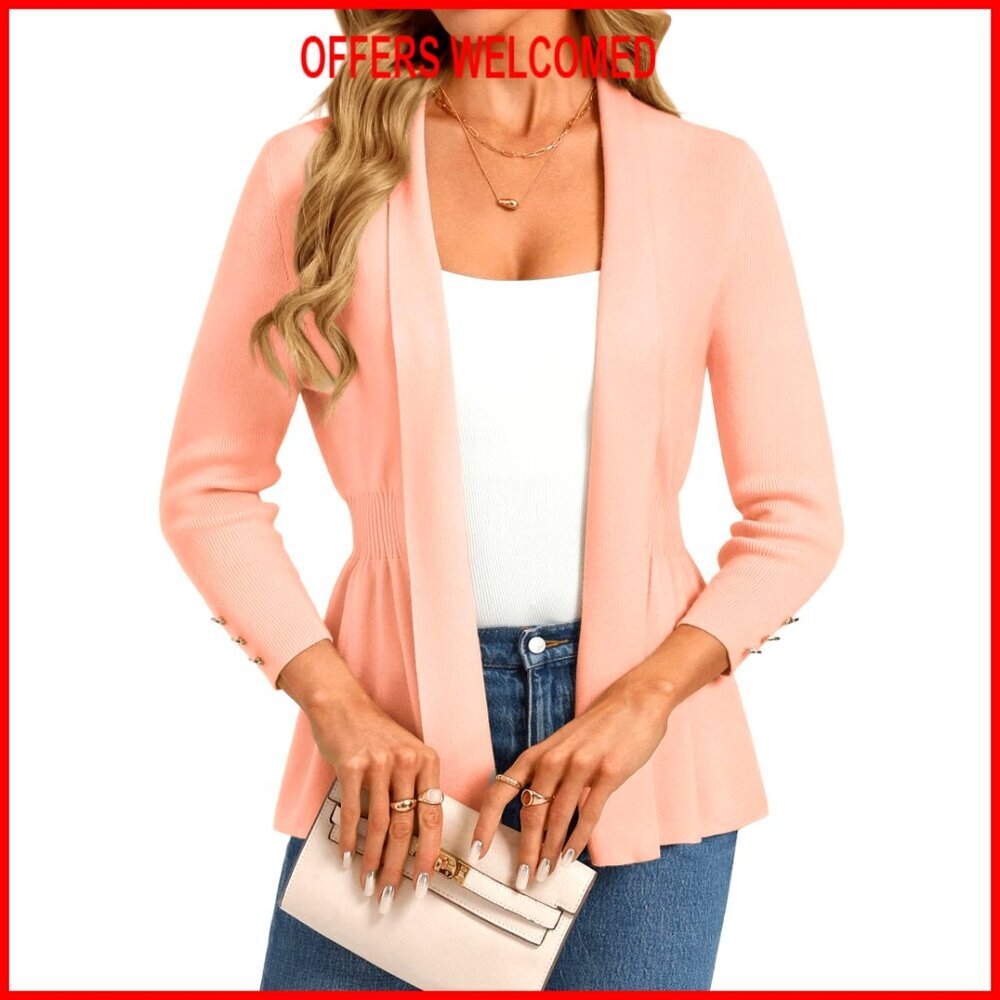 Lightweight Viscose Blend Cardigan with Peplum Design Open Front